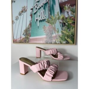 Ego Light Pink Faux Leather Scrunch Strap Block Heel Mules Sandals Slides Sz 11